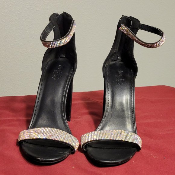 CHARLOTTE RUSSE Almie 02 Heels-BLACK WITH SEQUINED STRAP SIZE-8 - Picture 4 of 11